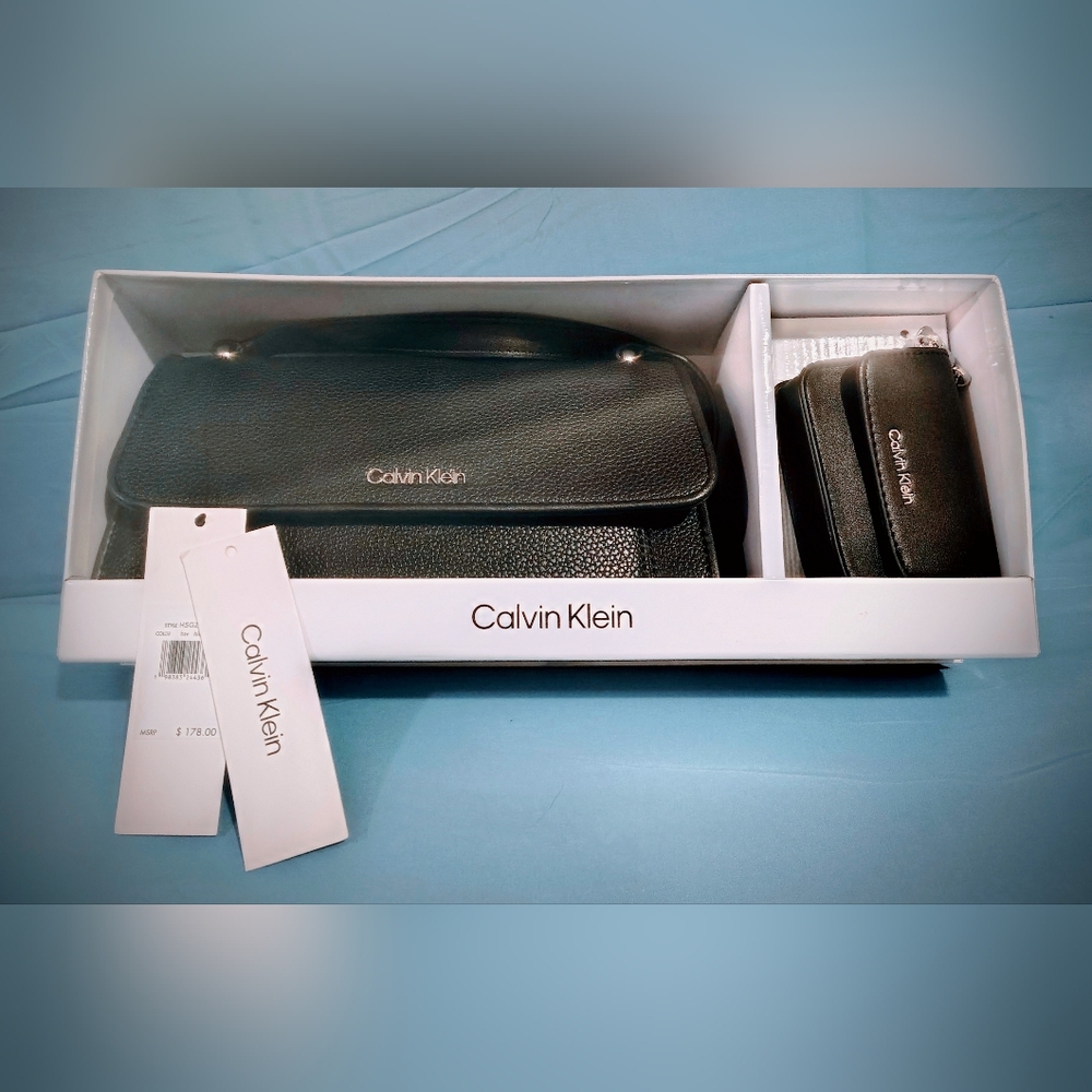 Calvin Klein Black Purse + Wallet Set.